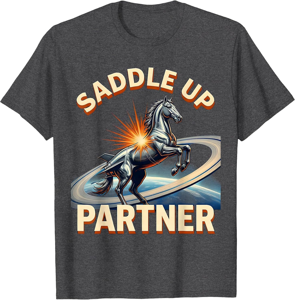 Saddle Up Partner Western Cowboy Design T-Shirt - Dark Heather Grey