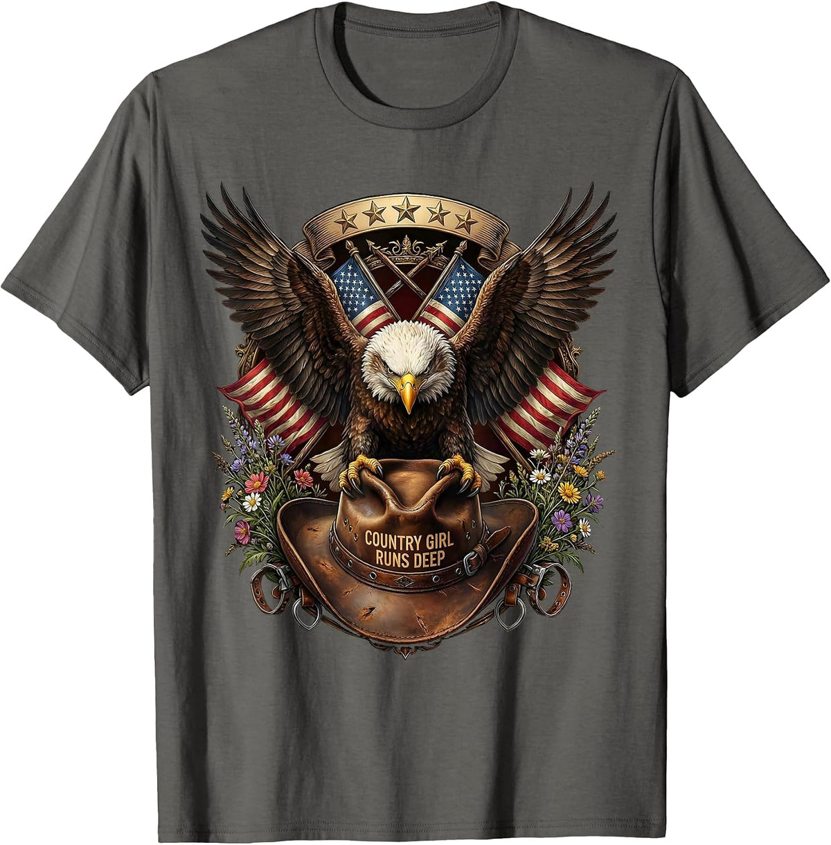 Country Girl Runs Deep Cowboy Western Design T-Shirt - Asphalt Grey