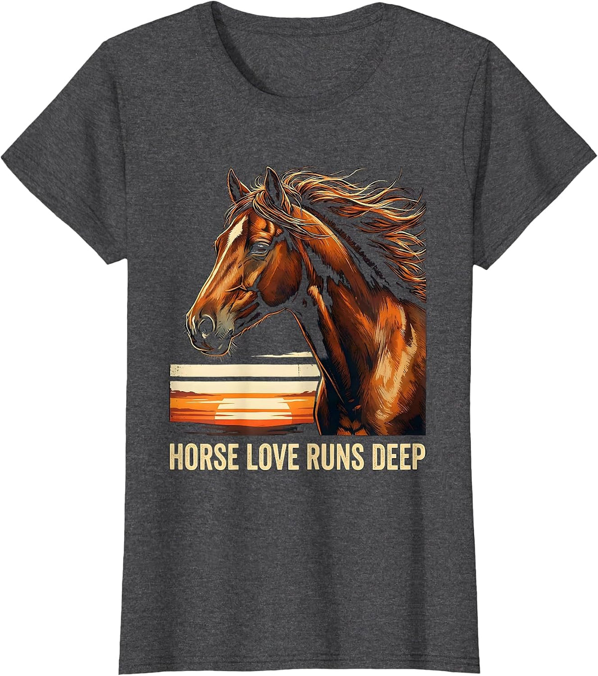 Women's Horse Love Runs Deep Funny Horse Lover Girl Equestrian Humor T-Shirt - Dark Heather Grey