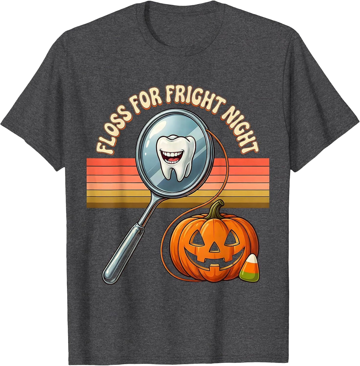 Floss For Fright Night Retro Dental Halloween Costume T-Shirt - Dark Heather Grey