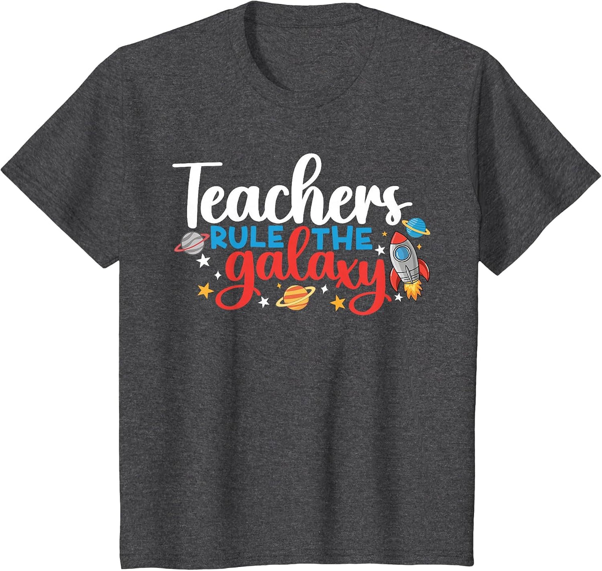 Space Lover Teacher Life Back to School Space Rocket T-Shirt - Dark Heather Grey