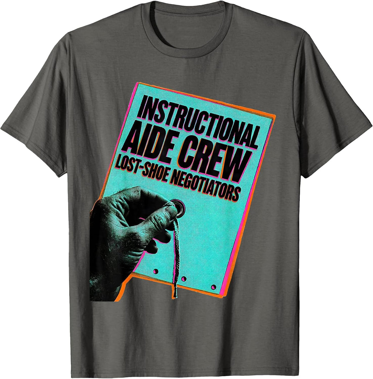 Instructional Aide Crew Lost-Shoe Negotiators School Staff T-Shirt - Asphalt Grey