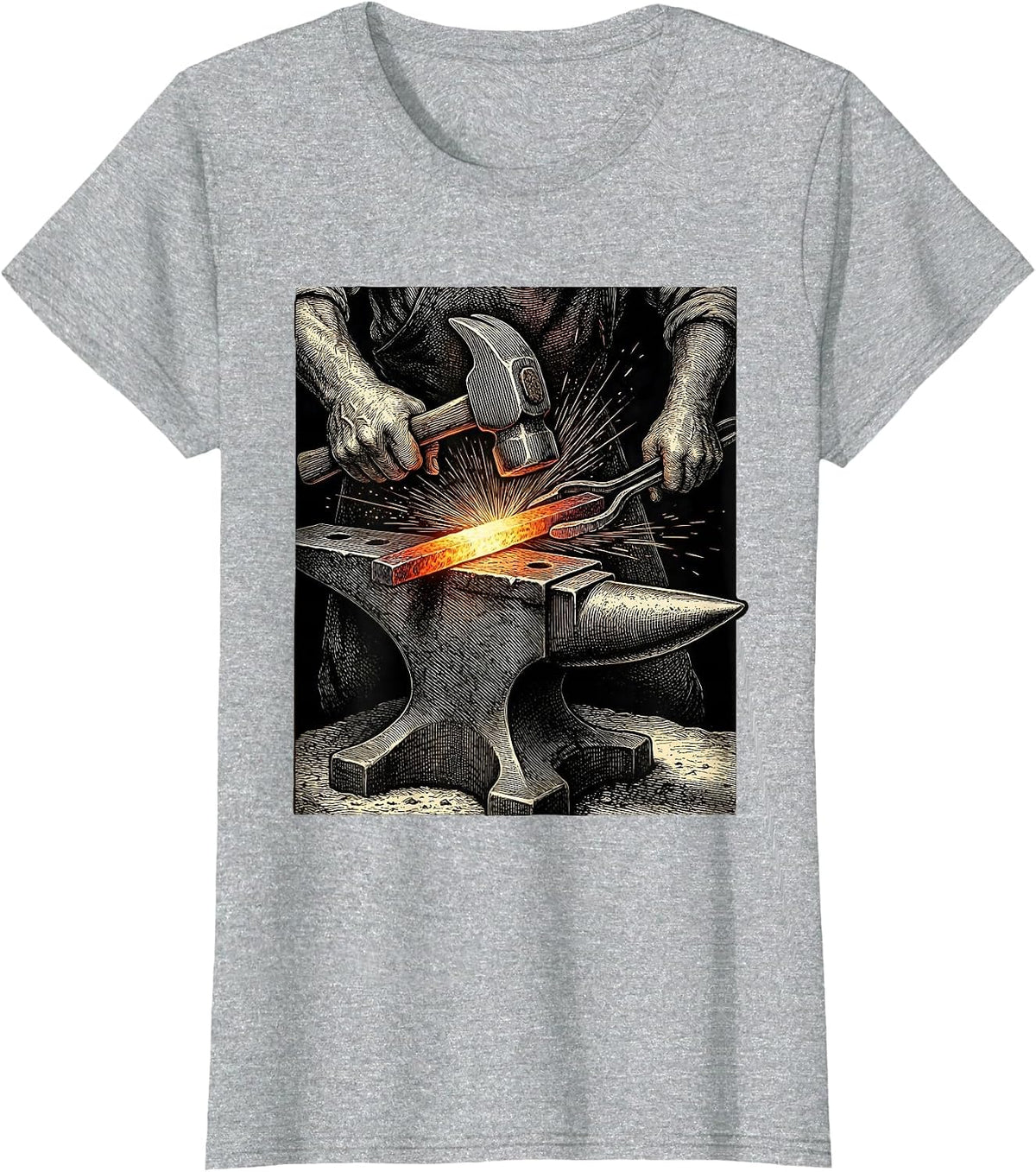 Women's Christian Blacksmith Forging Cross at Anvil T-Shirt - Heather Grey