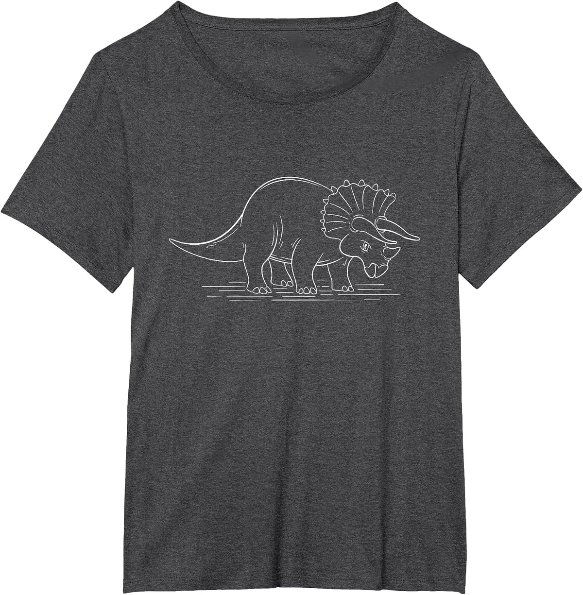 Triceratops Line Art - Dinosaur Lover Palaeontology T-Shirt - Dark Heather Grey