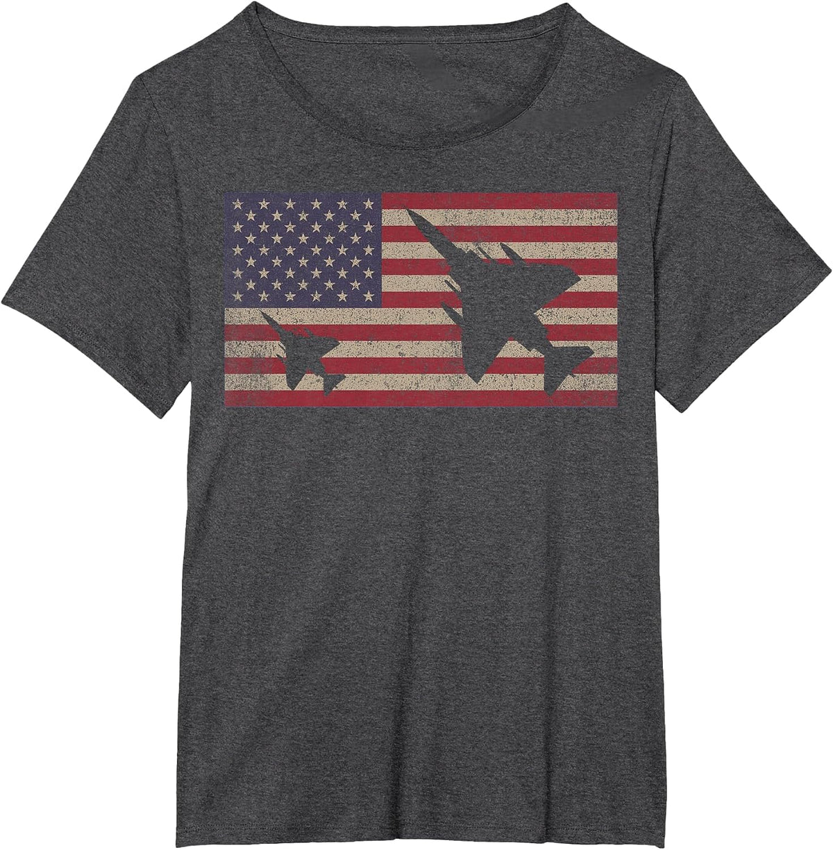 F-4 Phantom II Jet Fighter Plane USA Patriotic Flag T-Shirt - Dark Heather Grey