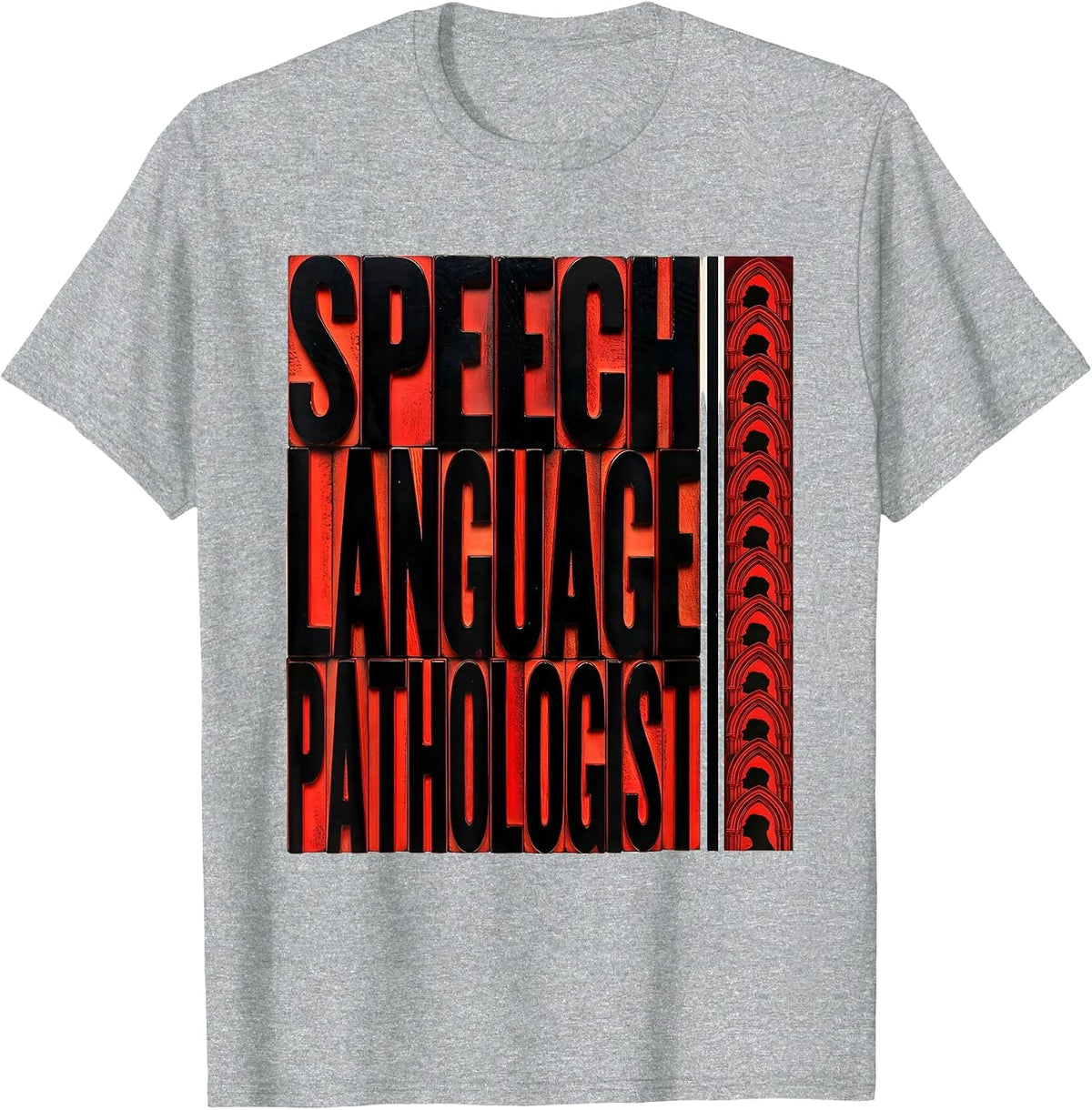 Men's Speech Language Pathologist Wood Type Letterpress SLP T-Shirt - Heather Grey