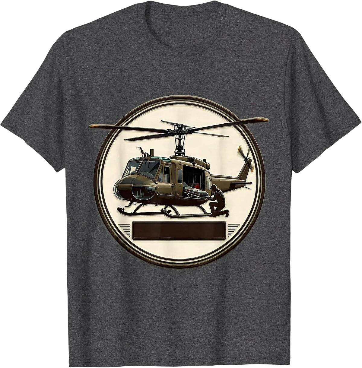Huey Helicopter Pilot Veteran Aviation Pride Badge T-Shirt - Dark Heather Grey