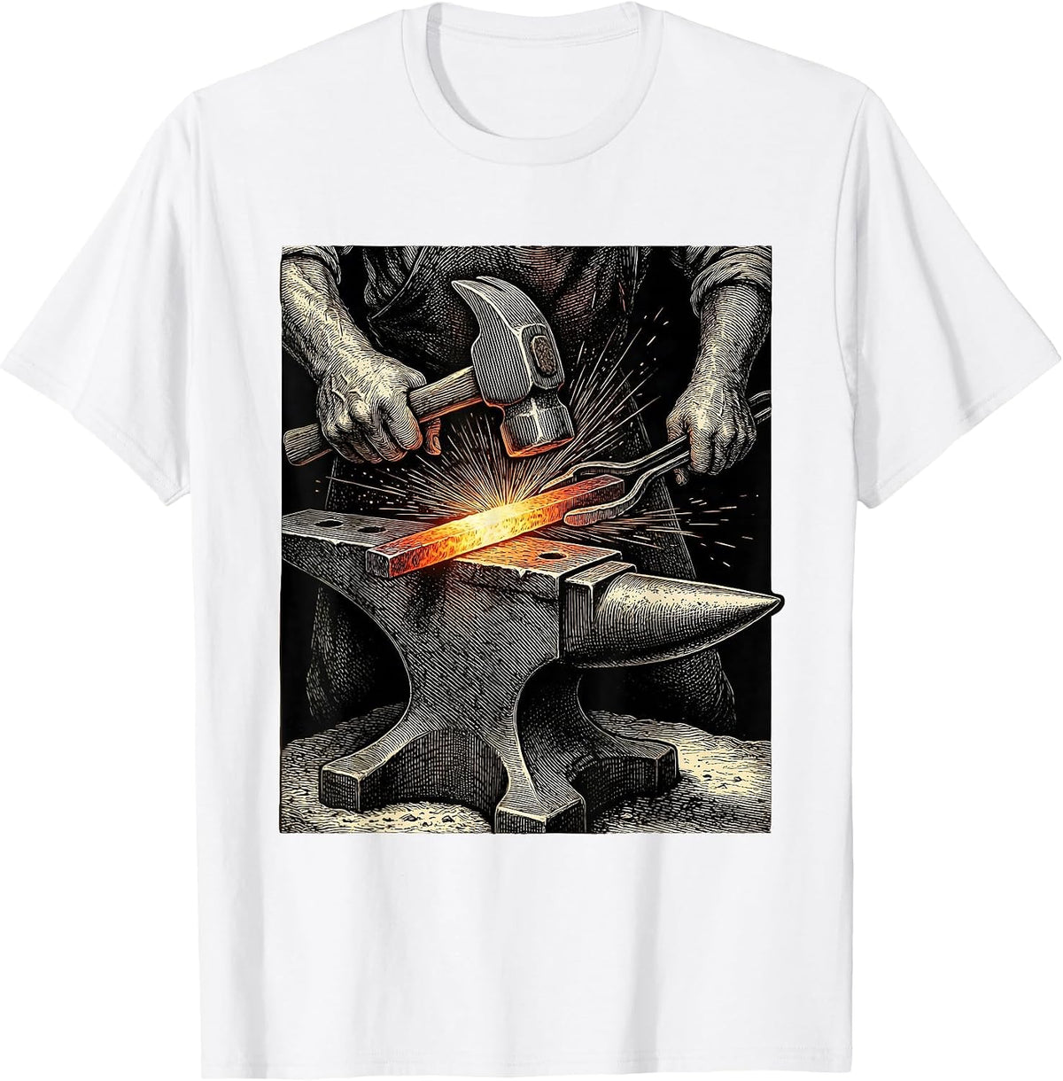 Men's Christian Blacksmith Forging Cross at Anvil T-Shirt - White