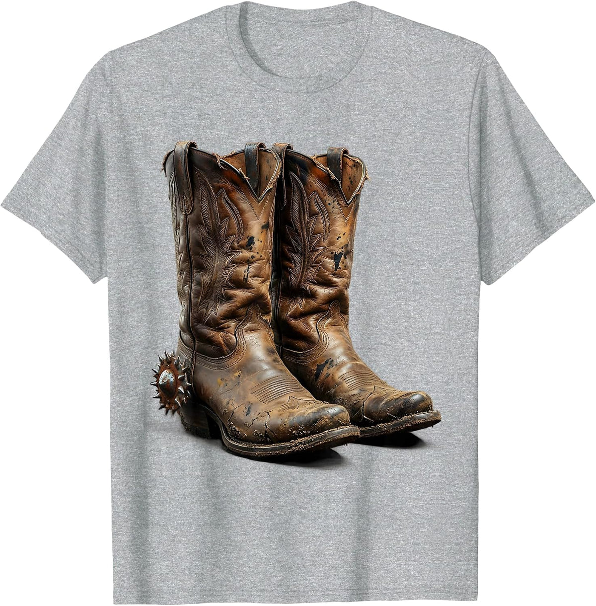 Men's Worn Cowboy Boots With Spurs 90s Country Graphic T-Shirt - Heather Grey