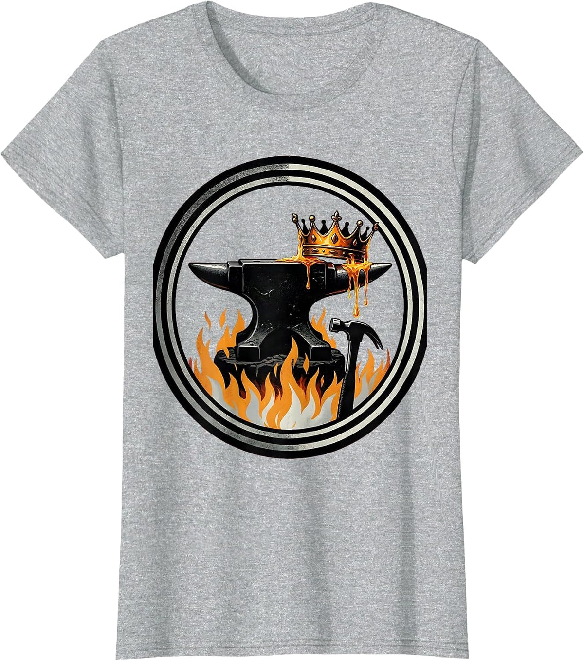Blacksmith Melting Crown Into Hammer Graphic T-Shirt - Heather Grey