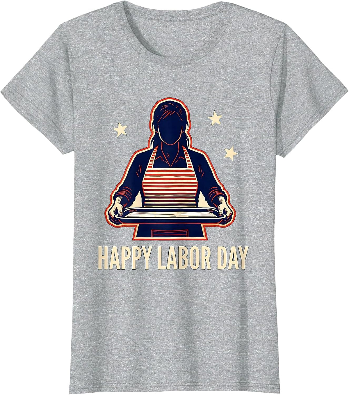 Women's Happy Labor Day Stencil Graphic Patriotic Woman Gift T-Shirt - Heather Grey