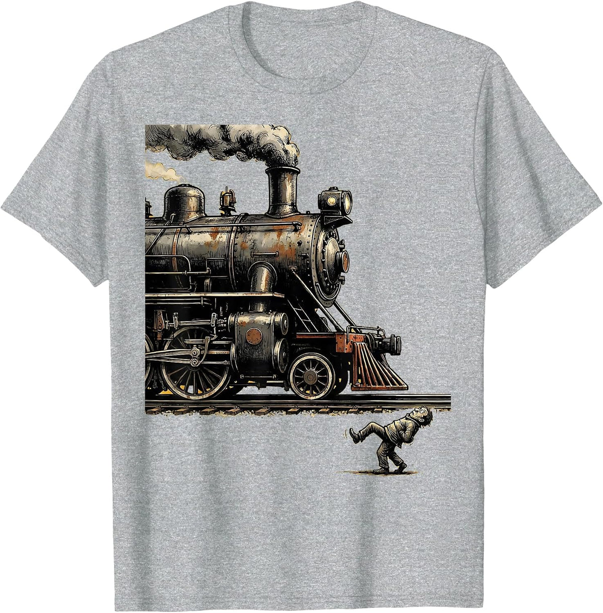 Men's Steam Locomotive Distressed Train Enthusiast Humor T-Shirt - Heather Grey