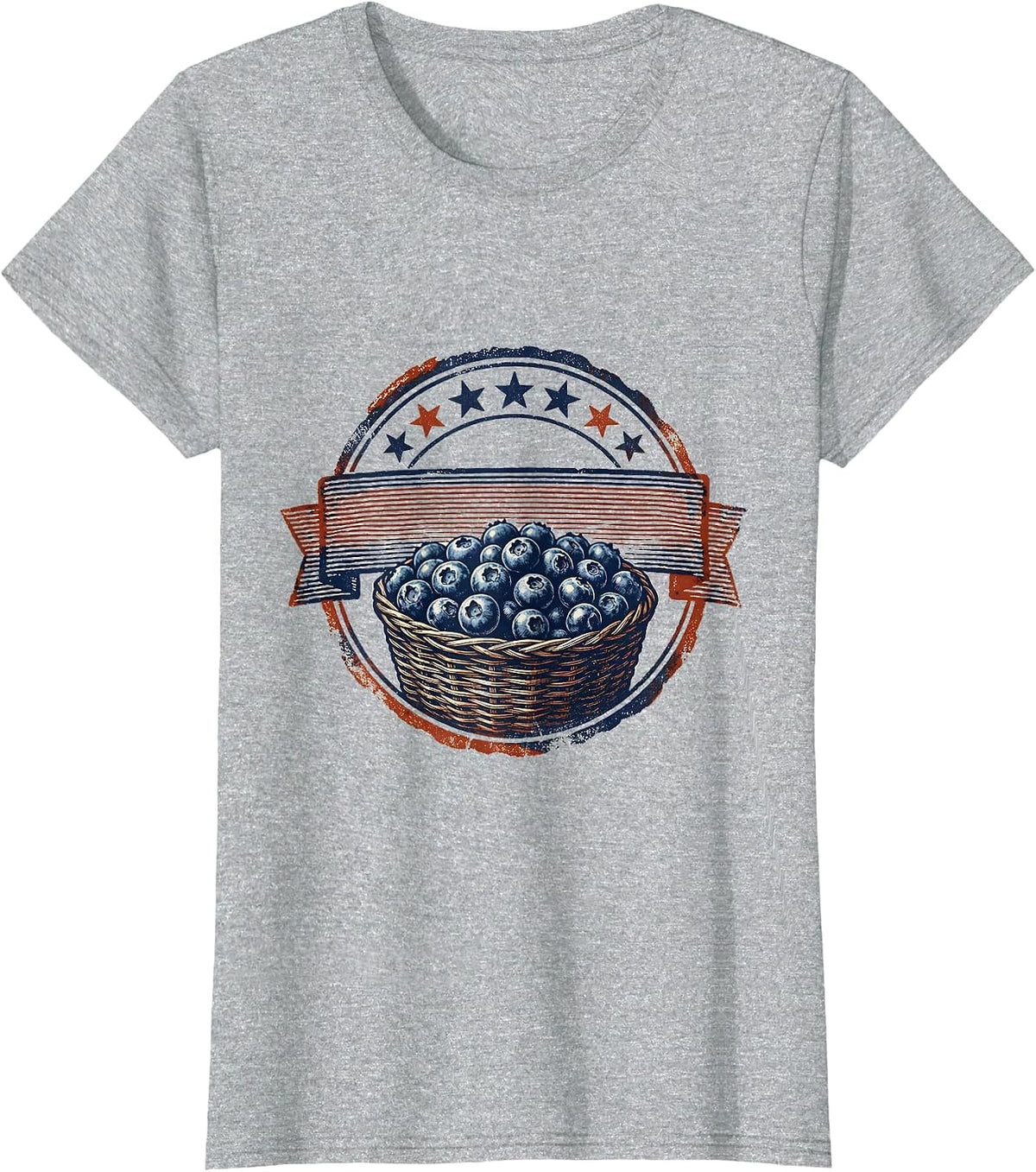 Women's Red White and Blueberries Stars and Stripes Tee T-Shirt - Heather Grey