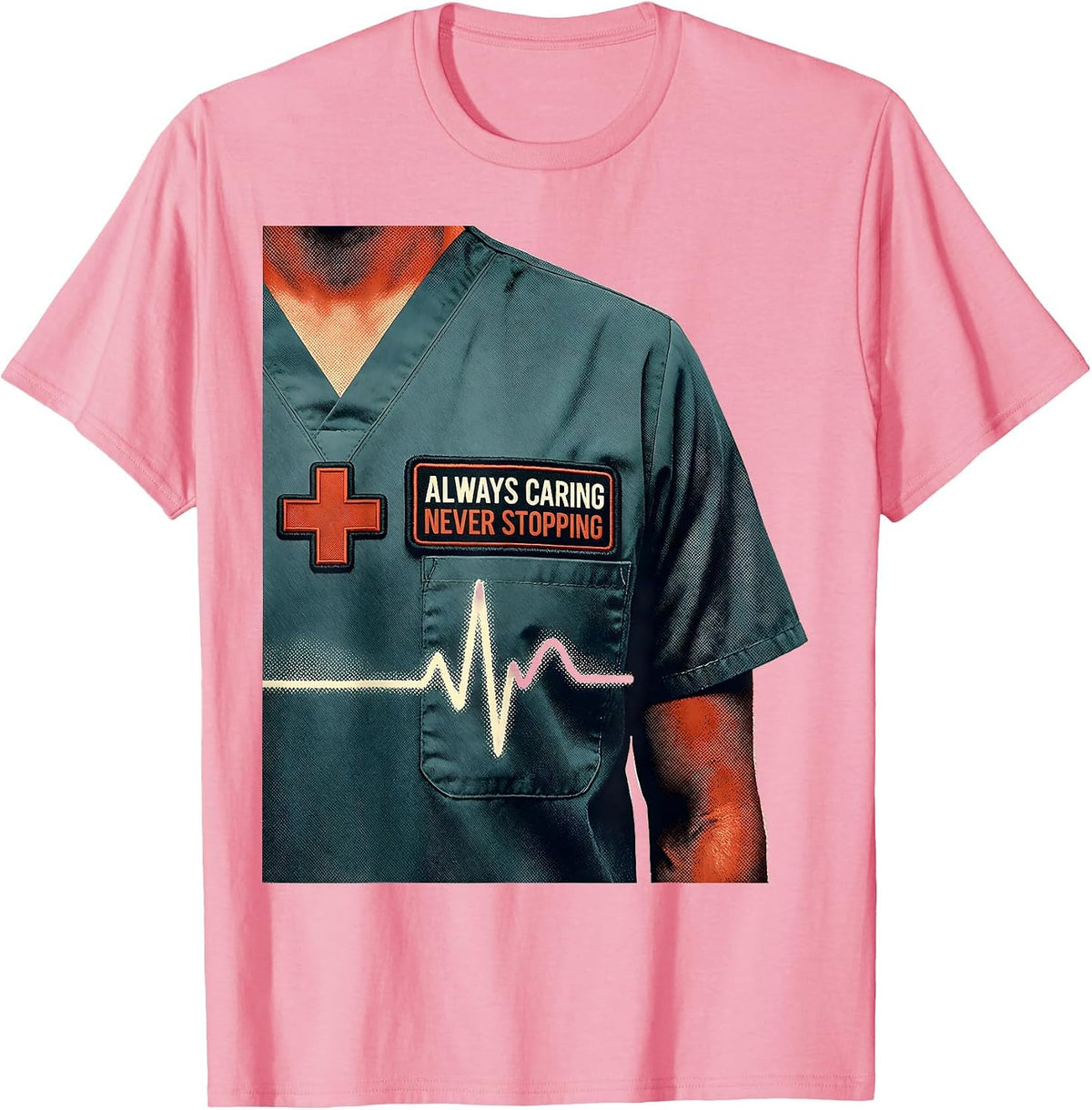 Men's Always Caring Never Stopping Labor Day Medical Worker T-Shirt - Pink