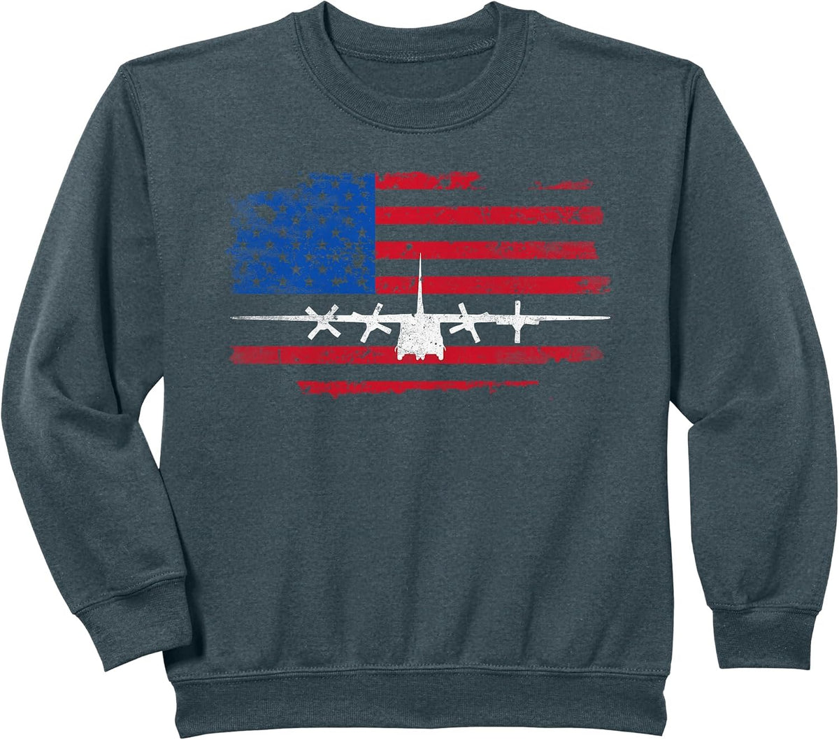 Vintage American Flag C-130 Military Plane Pilot Sweatshirt - Dark Heather Grey