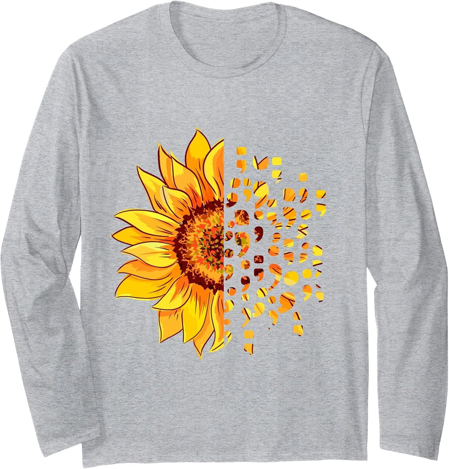 Suicide Awareness Semicolon Depression Mental Health Long Sleeve T-Shirt - Adult Unisex Heather Grey