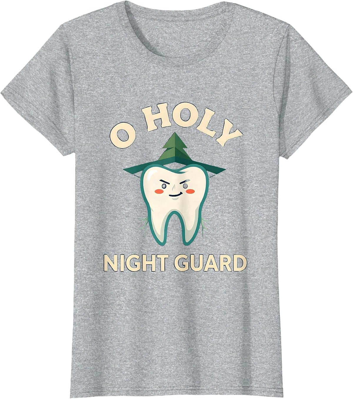 O Holy Night Guard Funny Dental Christmas Dentist Tooth T-Shirt - Heather Grey