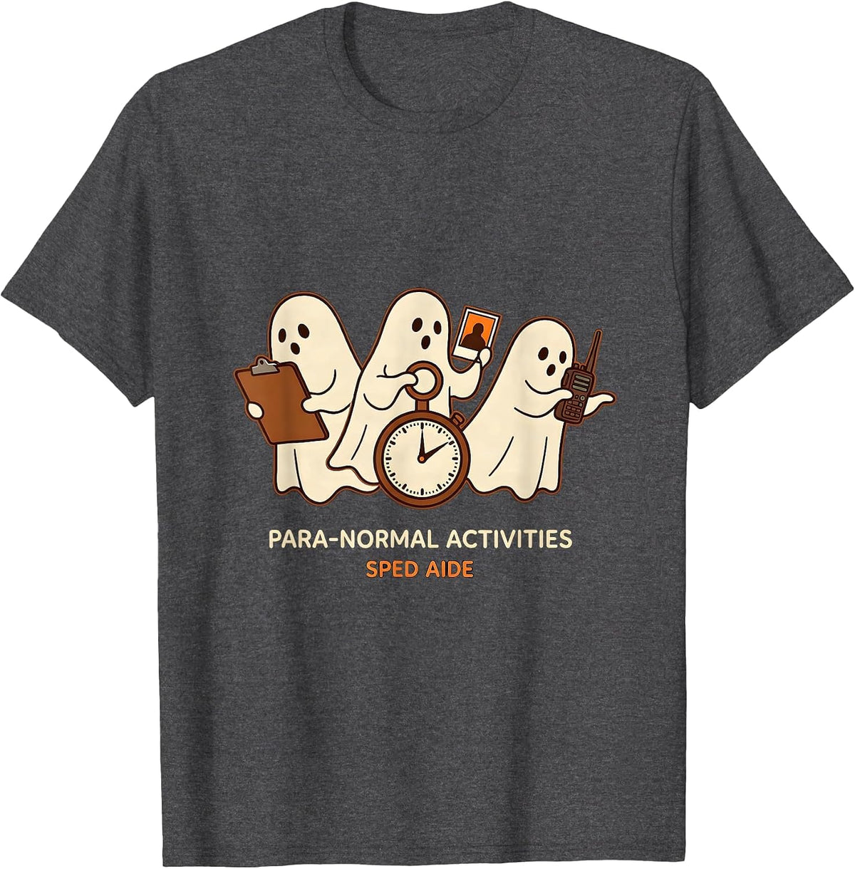 Men's Para-Normal Activities SPED Aide Ghost Teacher Halloween T-Shirt - Dark Heather Grey