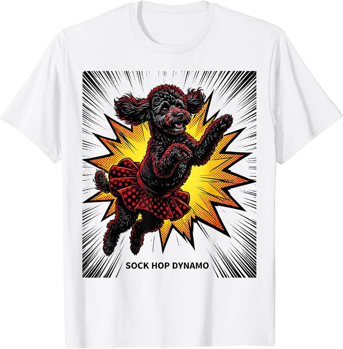 Men's Sock Hop Dynamo Comic Book Poodle 50s Costume Party T-Shirt - White