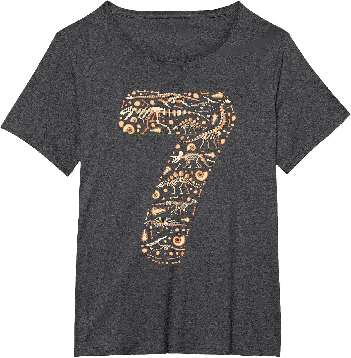 Dinosaur 7th Birthday Boy Girl 7 Year Old Paleontologist T-Shirt - Dark Heather Grey