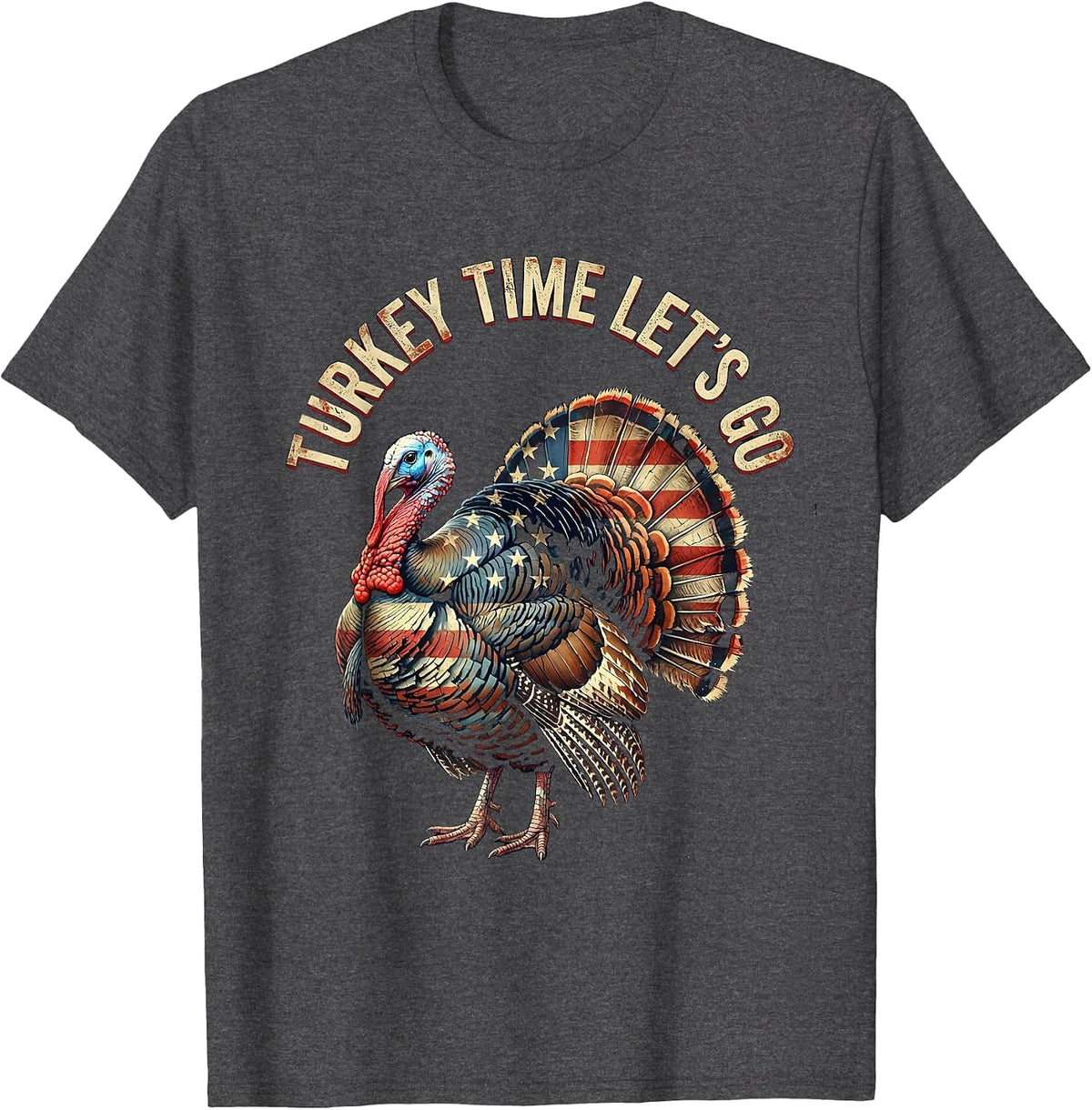 Turkey Time Let's Go Thanksgiving Design T-Shirt - Dark Heather Grey
