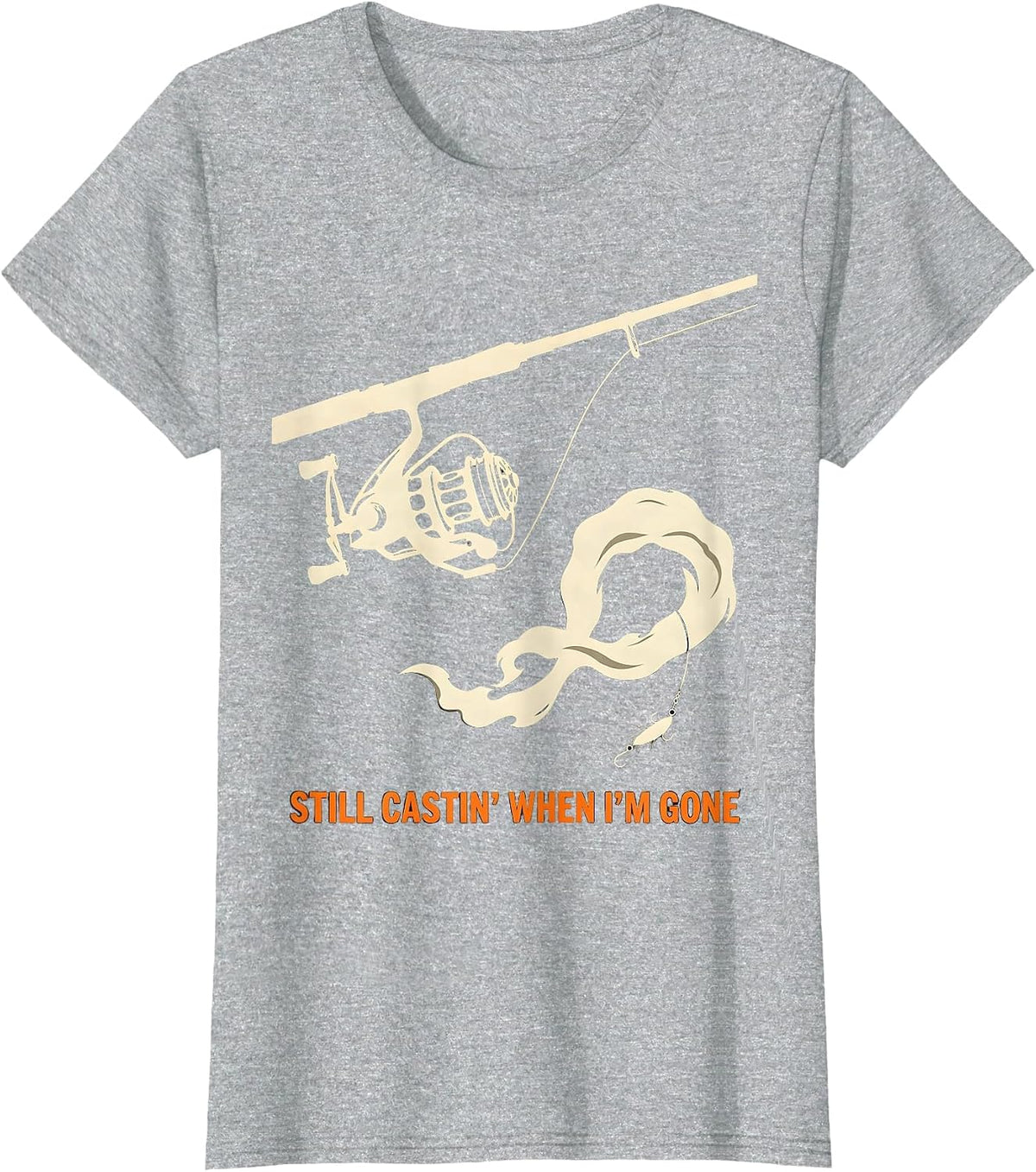 Women's Still Castin When I'm Gone Spooky Skeleton Halloween Fishing T-Shirt - Heather Grey