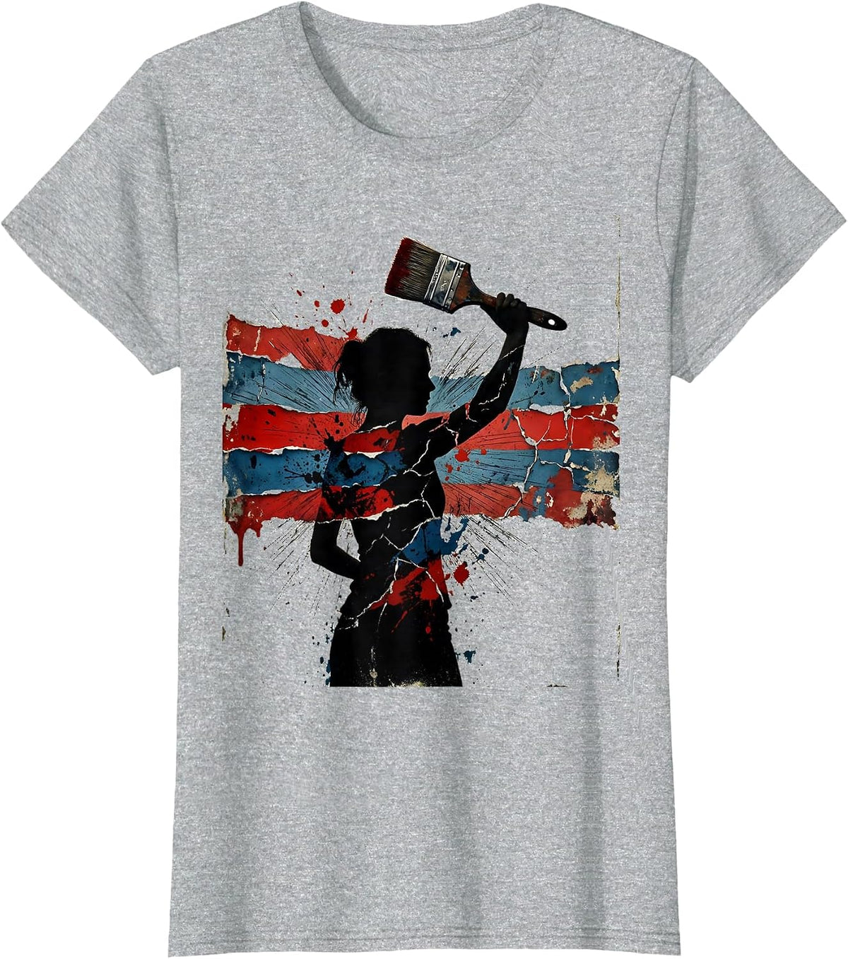 Patriotic Artist Painting Red White Blue Canvas T-Shirt - Heather Grey
