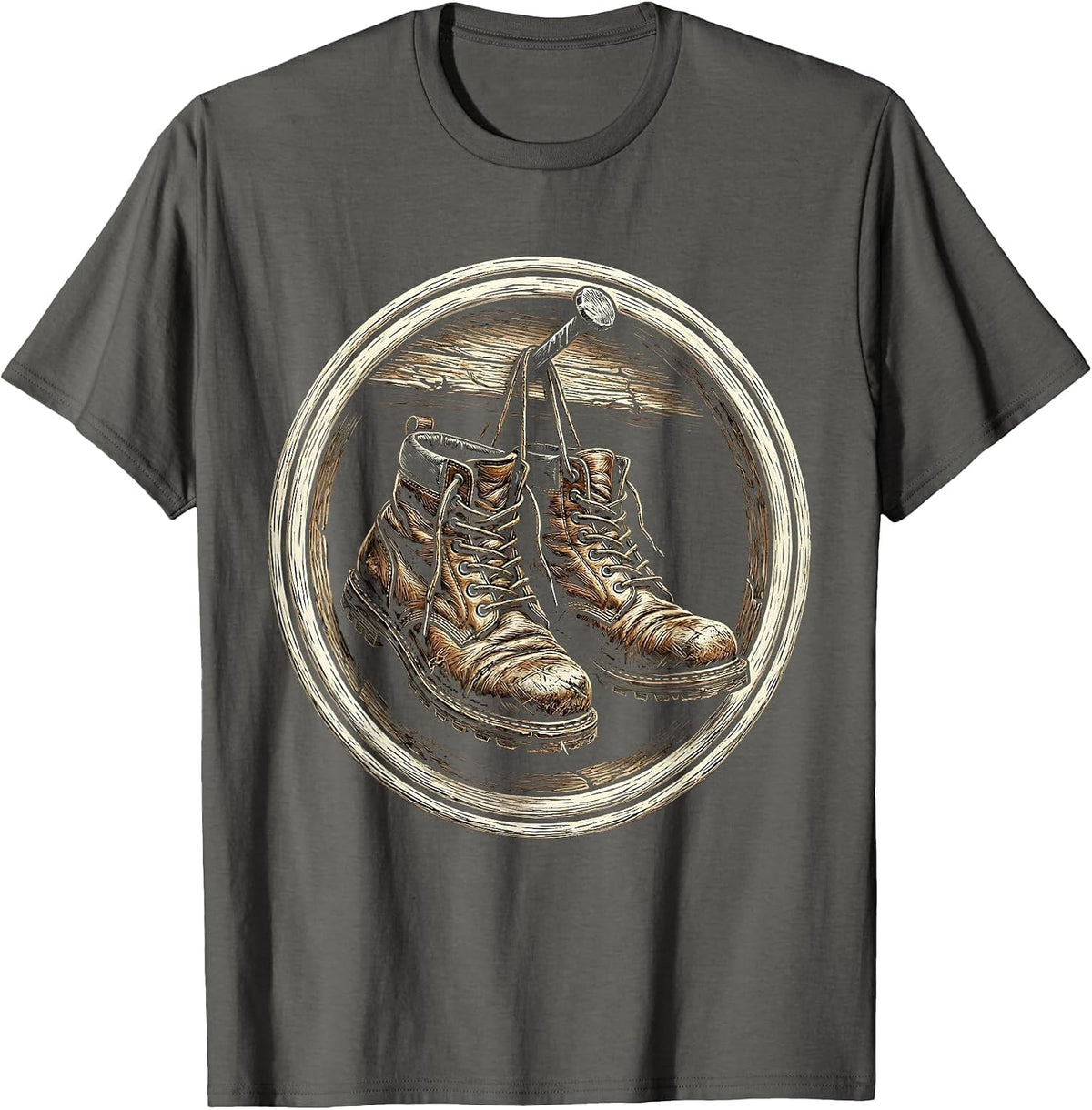 Worn Work Boots on a Nail Graphic T-Shirt - Asphalt Grey