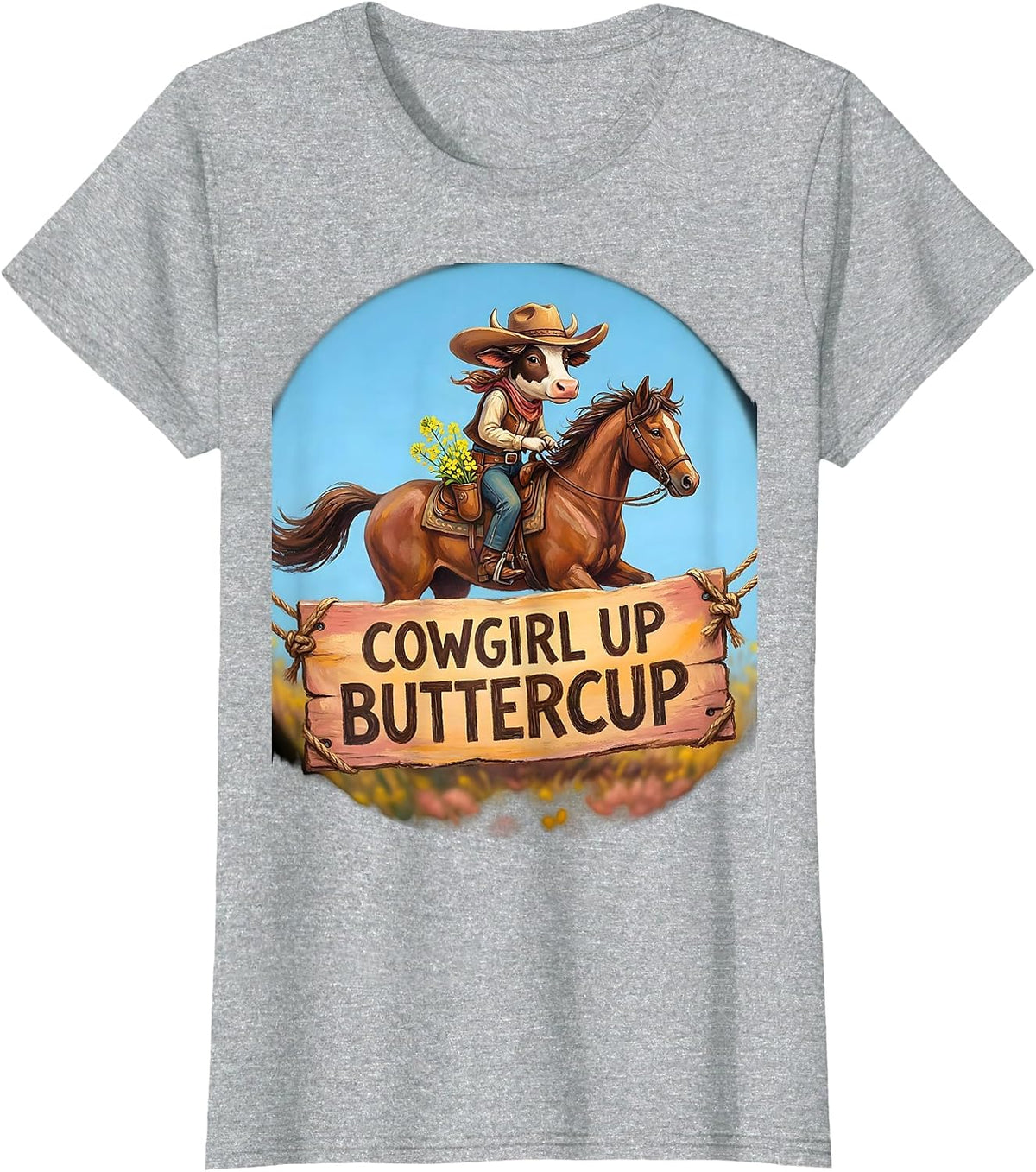 Cowgirl Up Buttercup Western Design T-Shirt - Heather Grey