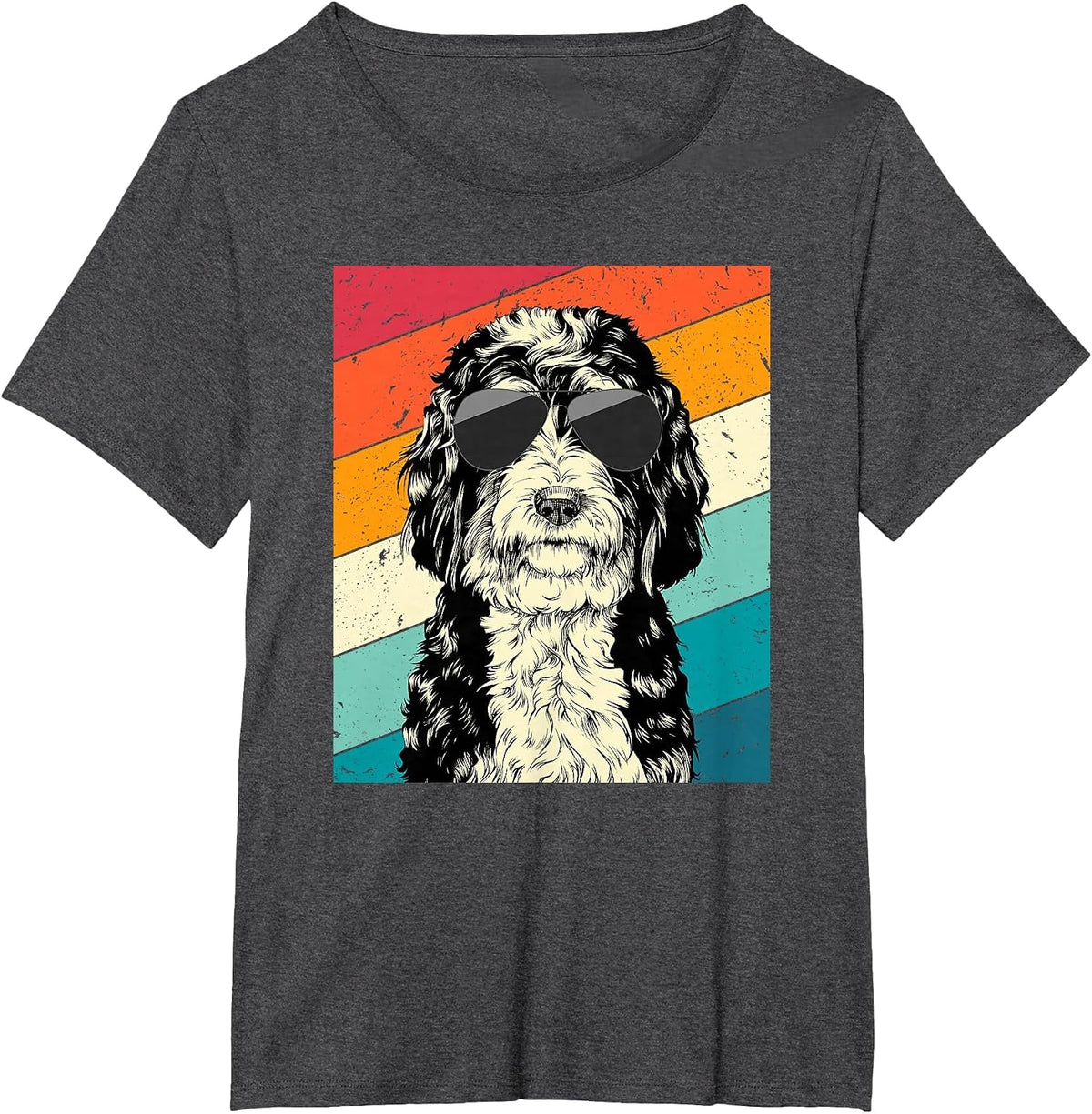 Retro Vintage Bernedoodle with Sunglasses Dog Lovers T-Shirt - Dark Heather Grey