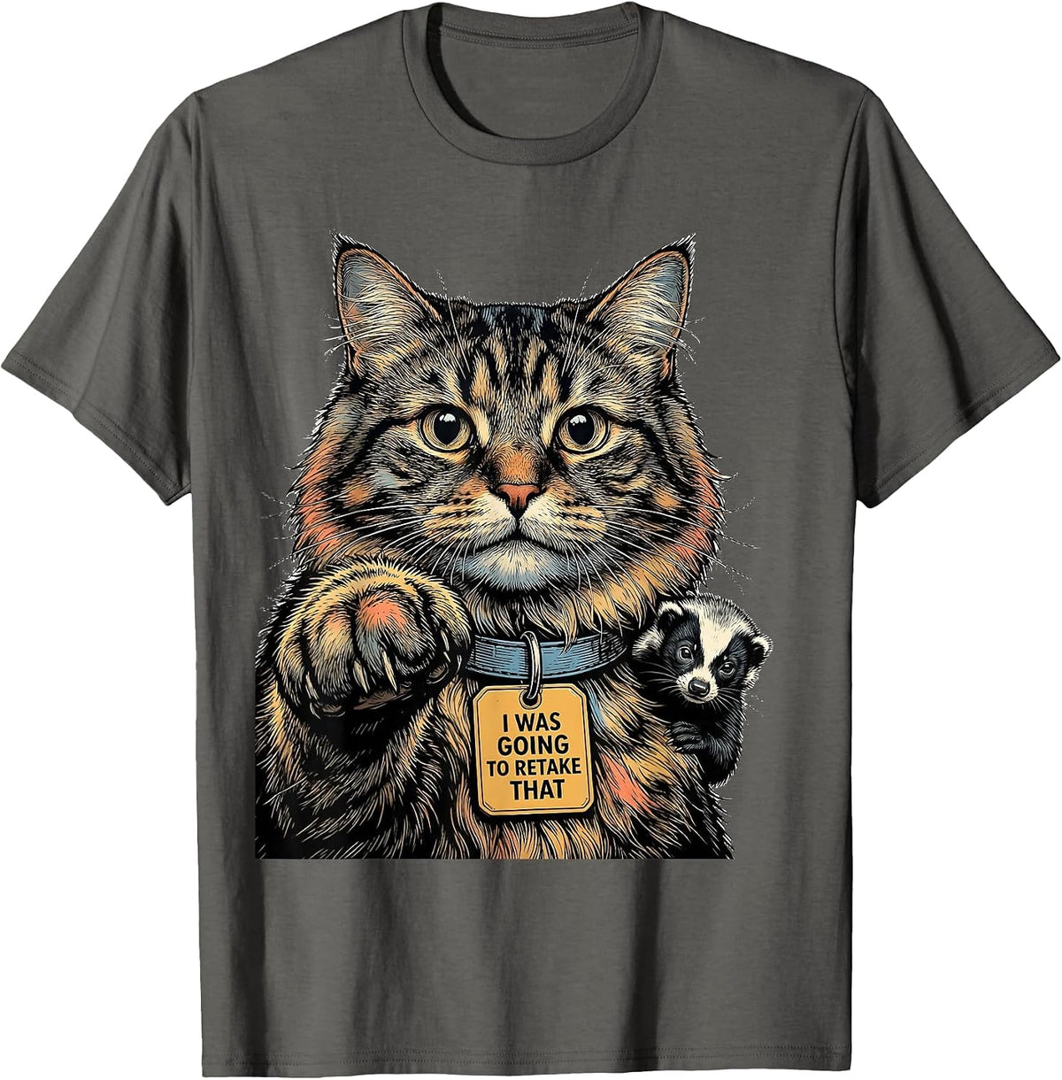 Men's I Was Going To Retake That Funny Cat Selfie Alien Cryptid T-Shirt - Asphalt Grey