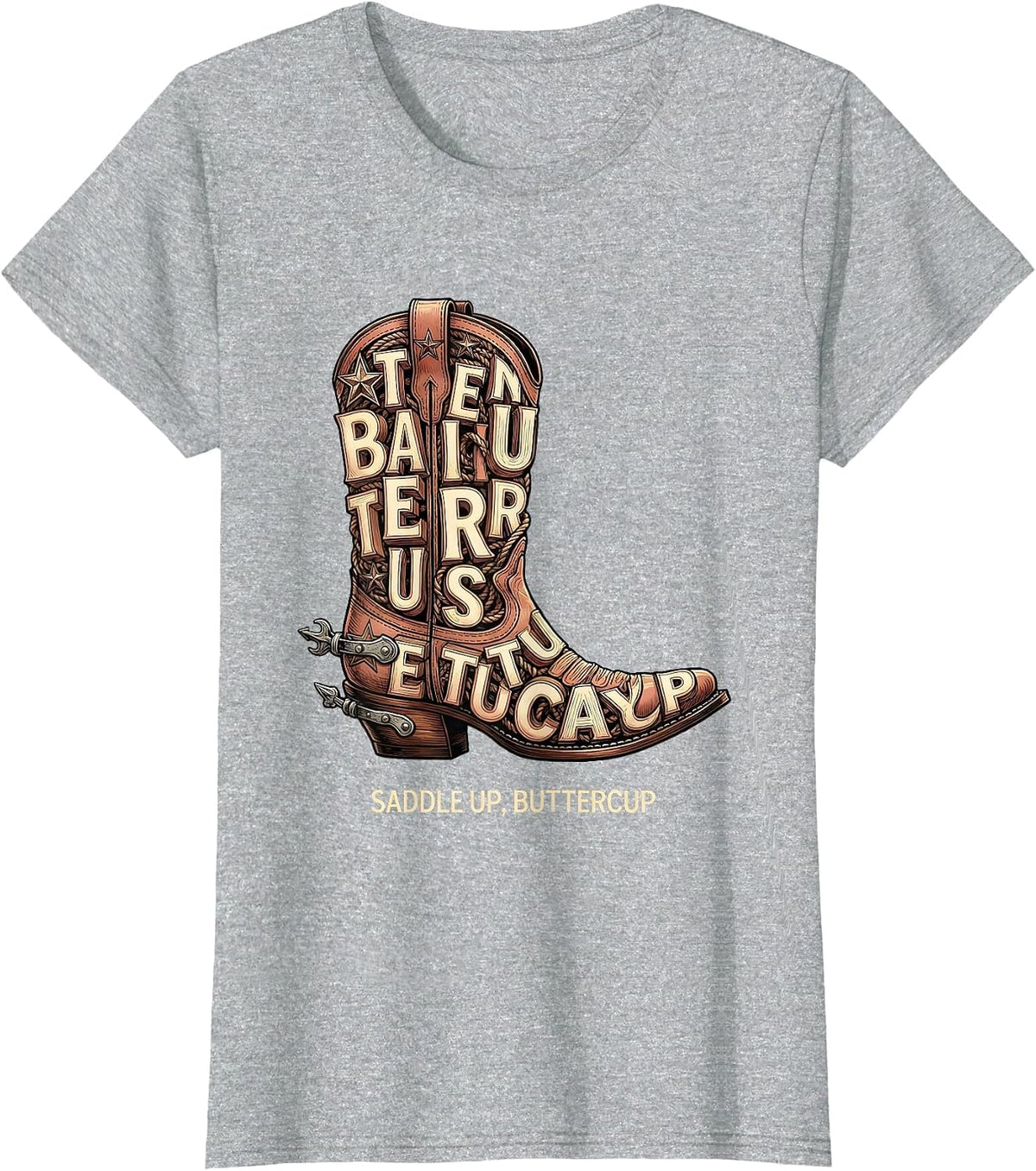 Saddle Up Buttercup Western Cowgirl Design T-Shirt - Heather Grey