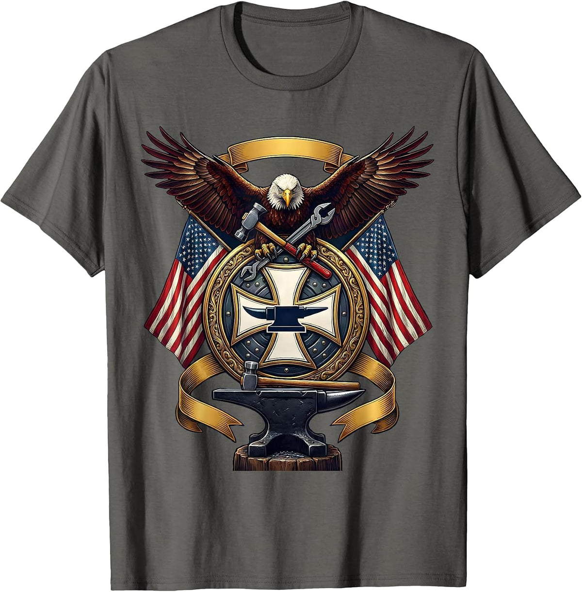 Men's Blacksmith Forge Patriotic American Craftsman T-Shirt - Asphalt Grey