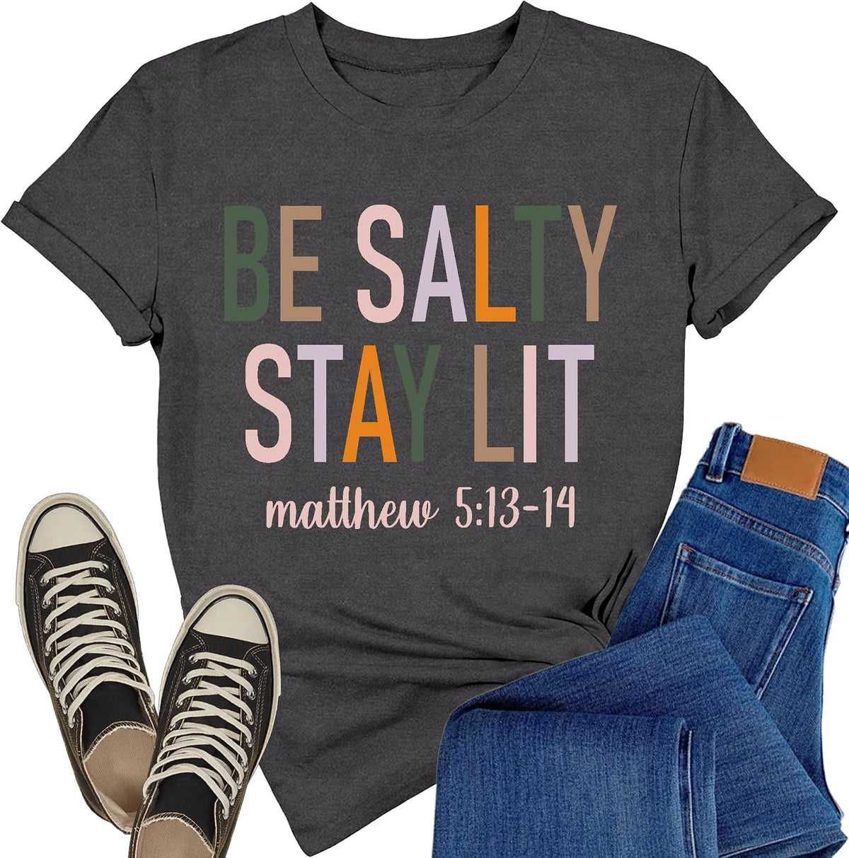 Christian Shirts for Women Faith Bible Verse T-Shirt Religious Top - Grey