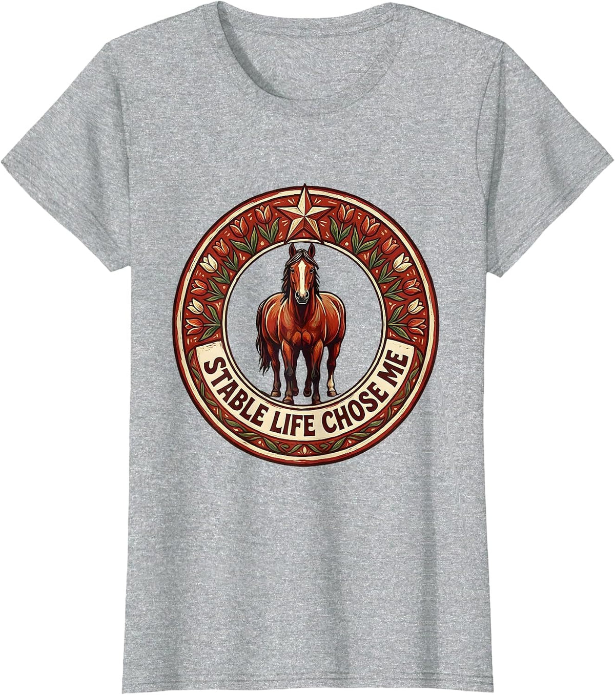 Women's Stable Life Chose Me Horse Lover Design T-Shirt - Heather Grey