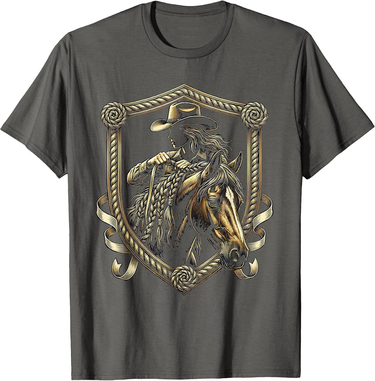 Men's Rodeo Horse Mane Braiding With Ribbons Graphic T-Shirt - Asphalt Grey
