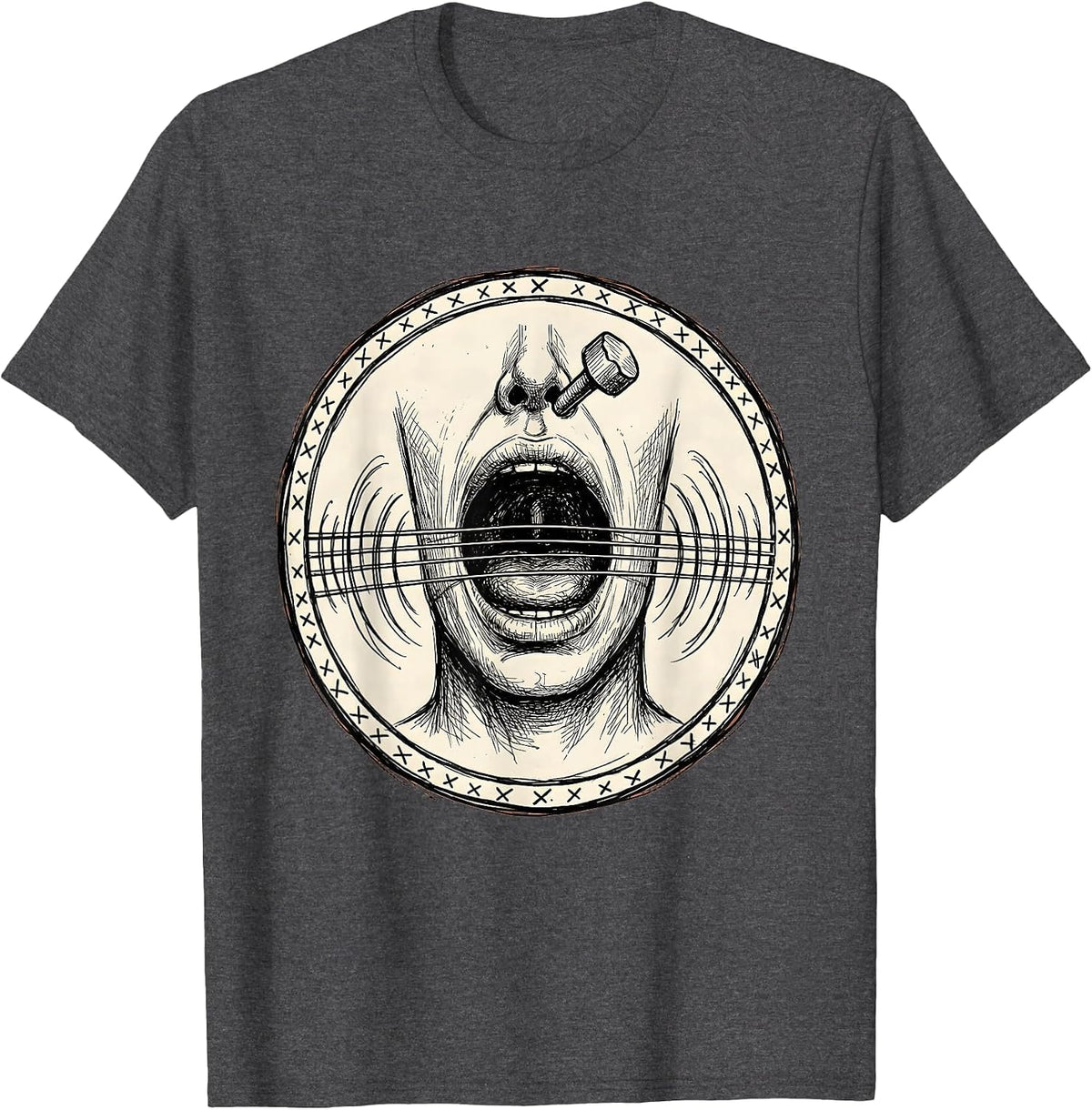Men's Speech Therapy Vocal Cords Guitar Strings Design T-Shirt - Dark Heather Grey