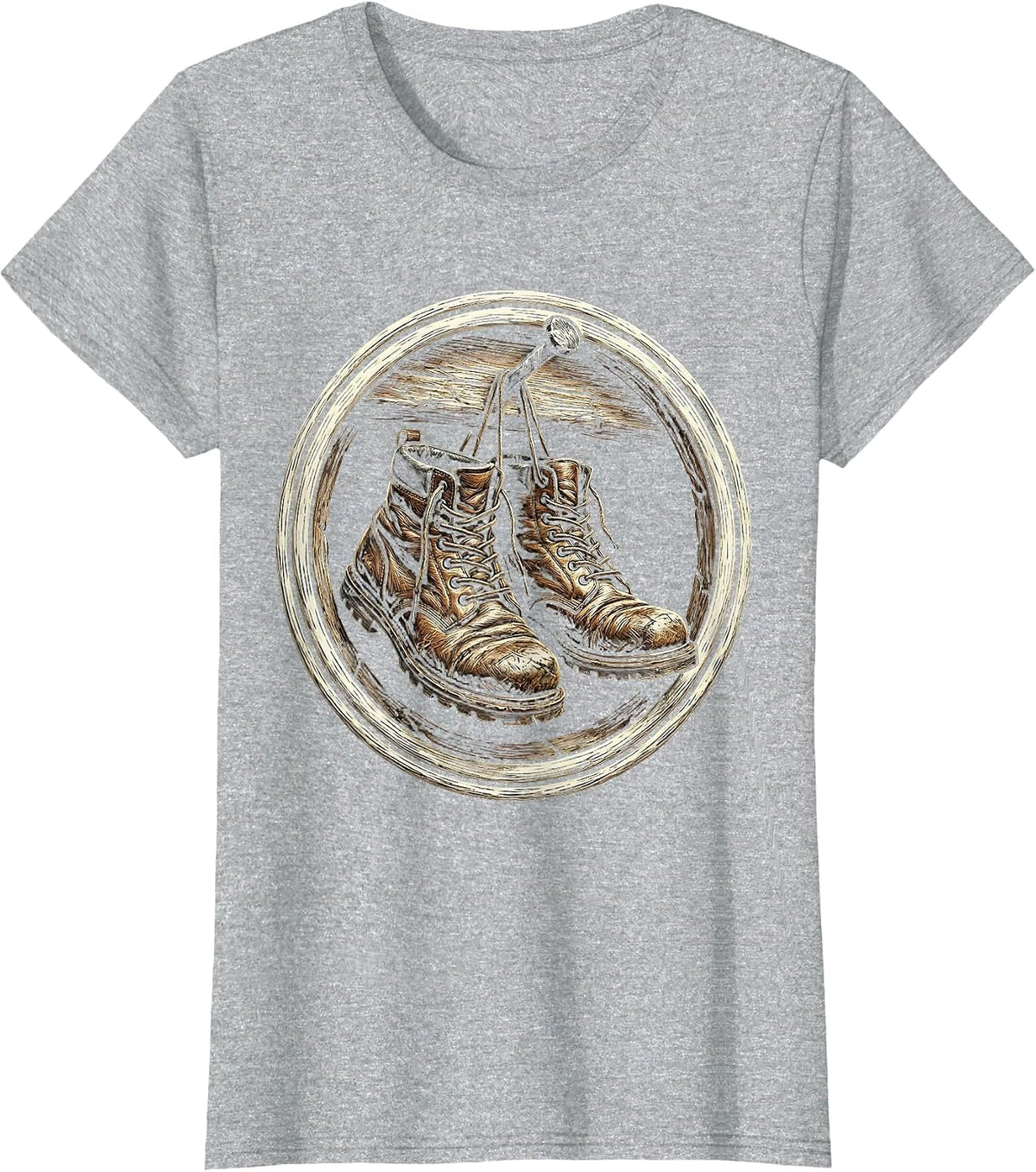 Worn Work Boots on a Nail Graphic T-Shirt - Heather Grey