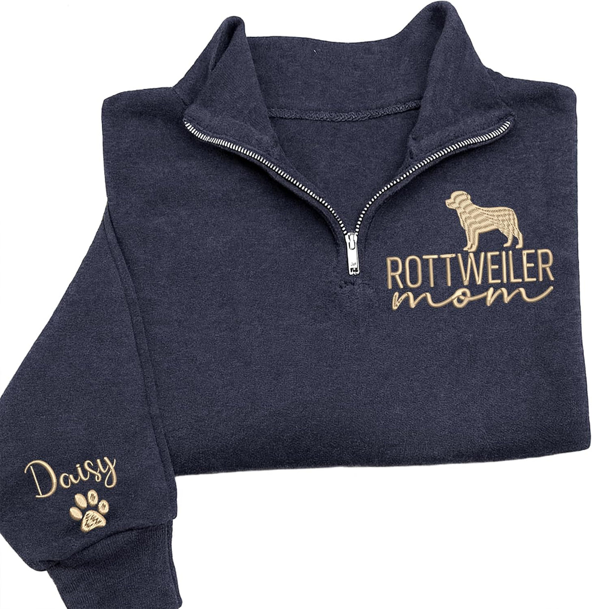 Chillever Personalized Custom Dog Mama Sweatshirt with Dogs Name on Sleeve, Fur Mom Mama Quarter Zip Sweatshirt - Rottweiler