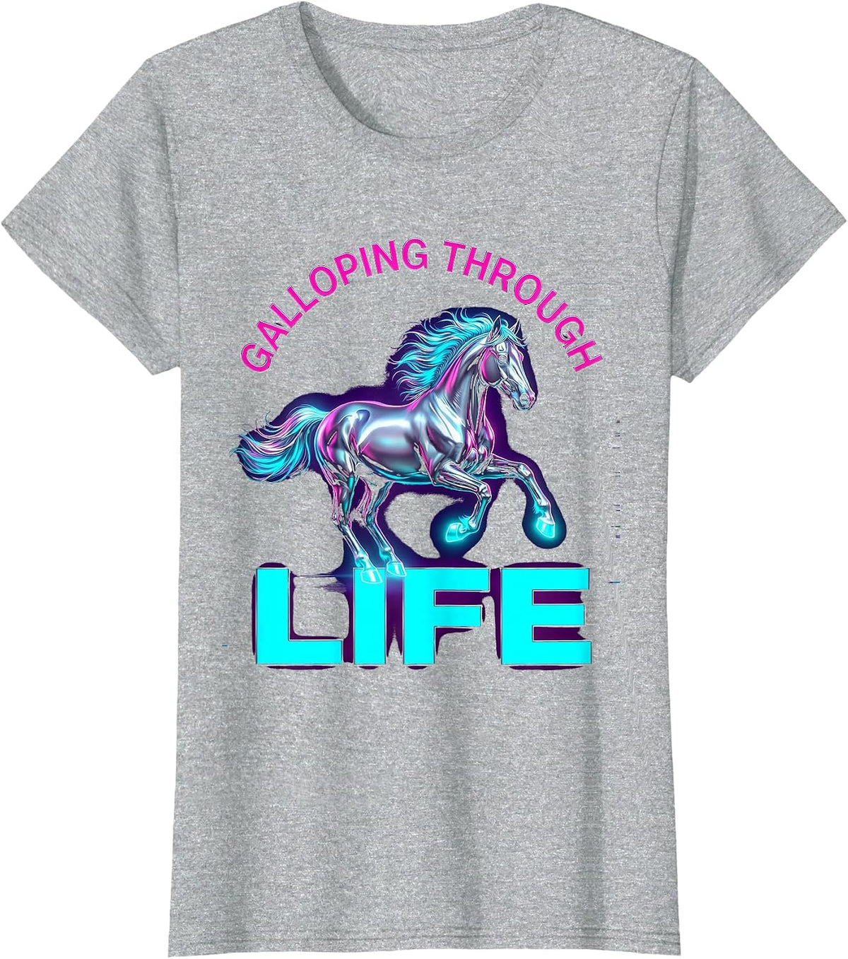 Galloping Through Life Horse Lover Design T-Shirt - Heather Grey