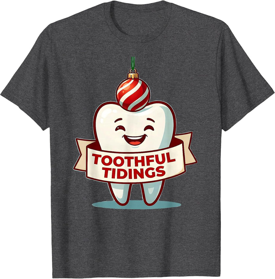 Men's Toothful Tidings Funny Dental Christmas Dentist Dental T-Shirt - Dark Heather Grey