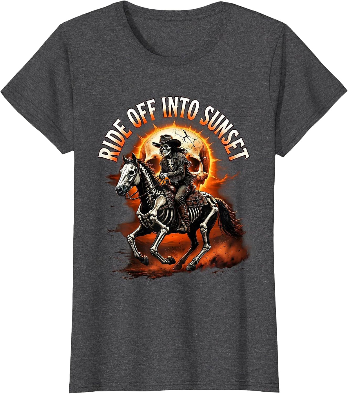 Women's Ride Off Into Sunset White Cowgirl Design T-Shirt - Dark Heather Grey