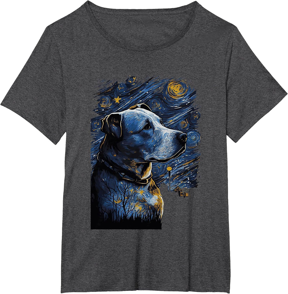 Pitbull Starry Night Dog T-Shirt - Dark Heather Grey