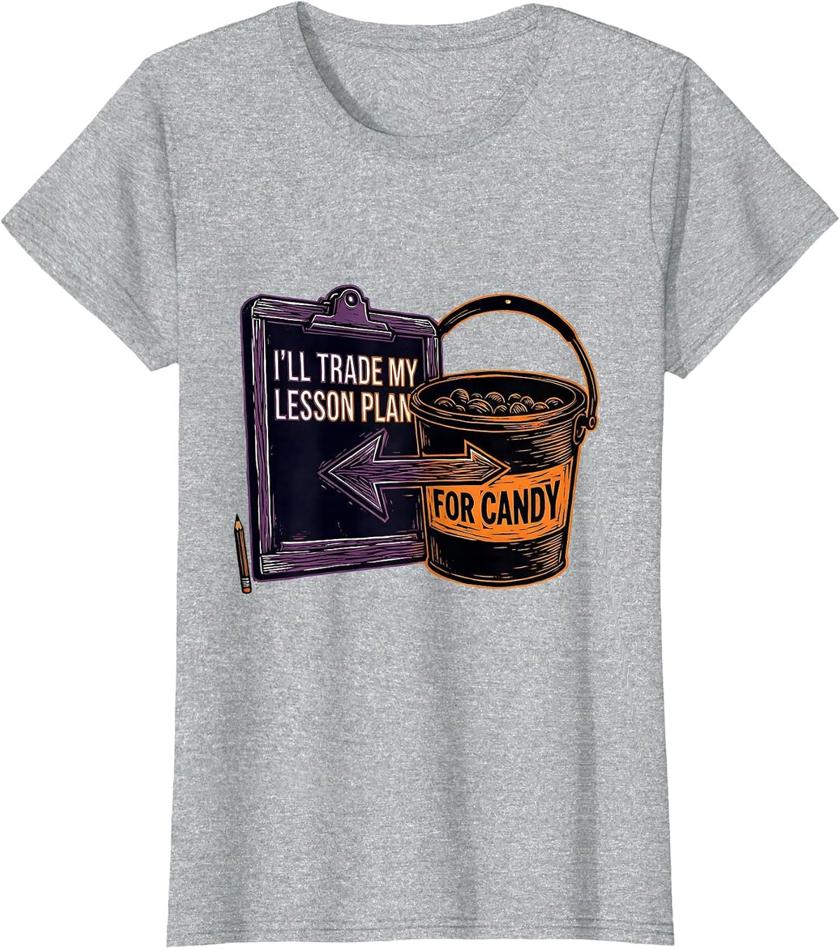 I'll Trade My Lesson Plan For Candy Funny Teacher Halloween T-Shirt - Heather Grey