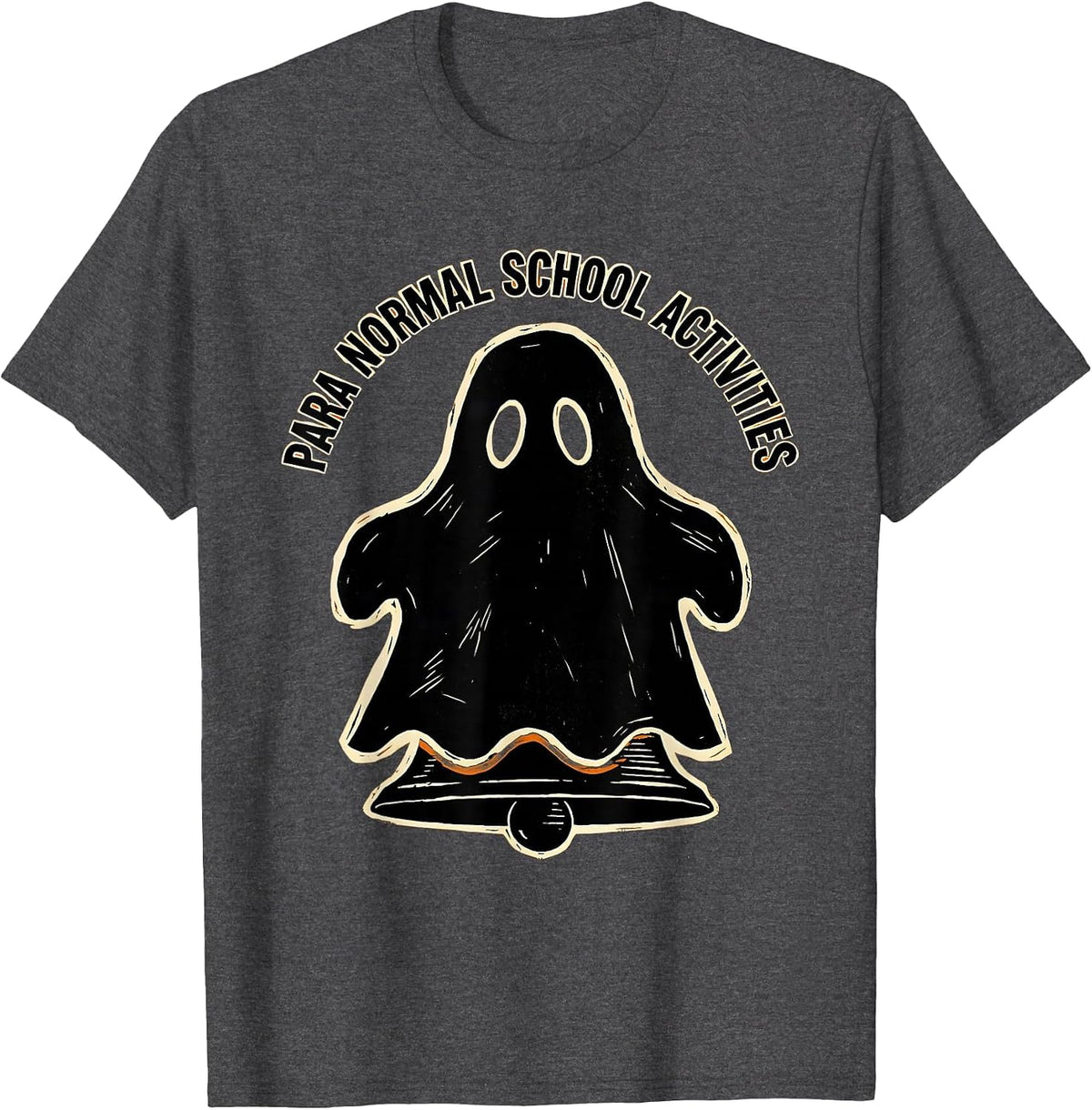 Men's Para Normal School Activities Linocut Ghost Paraeducator T-Shirt - Dark Heather Grey
