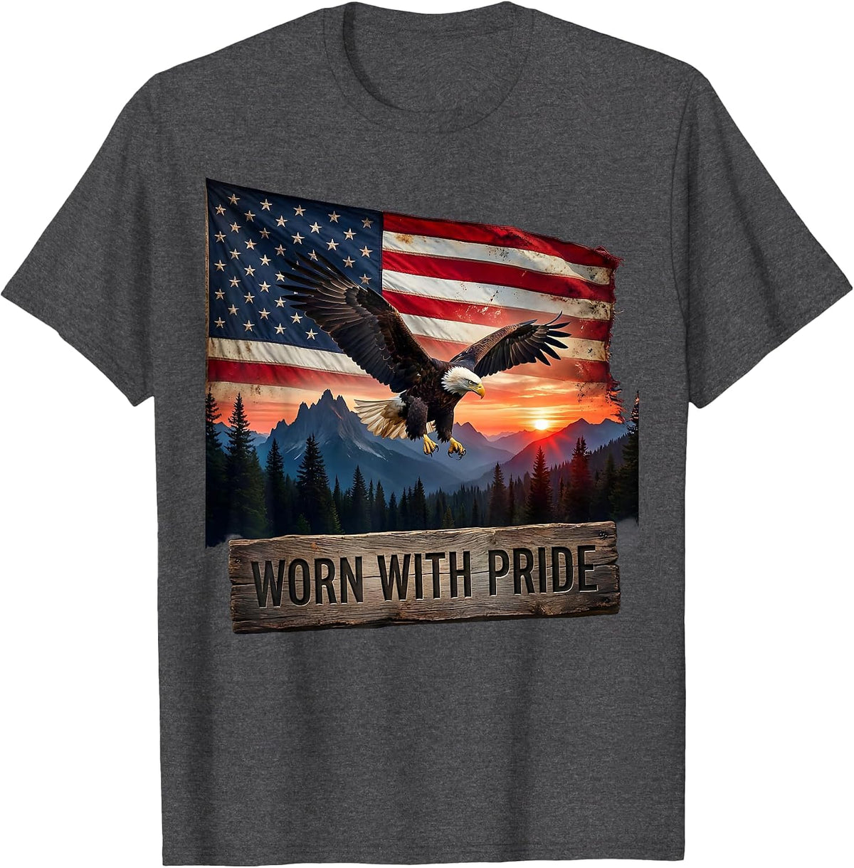 Men's Worn with Pride Labor Day American Flag Design T-Shirt - Dark Heather Grey