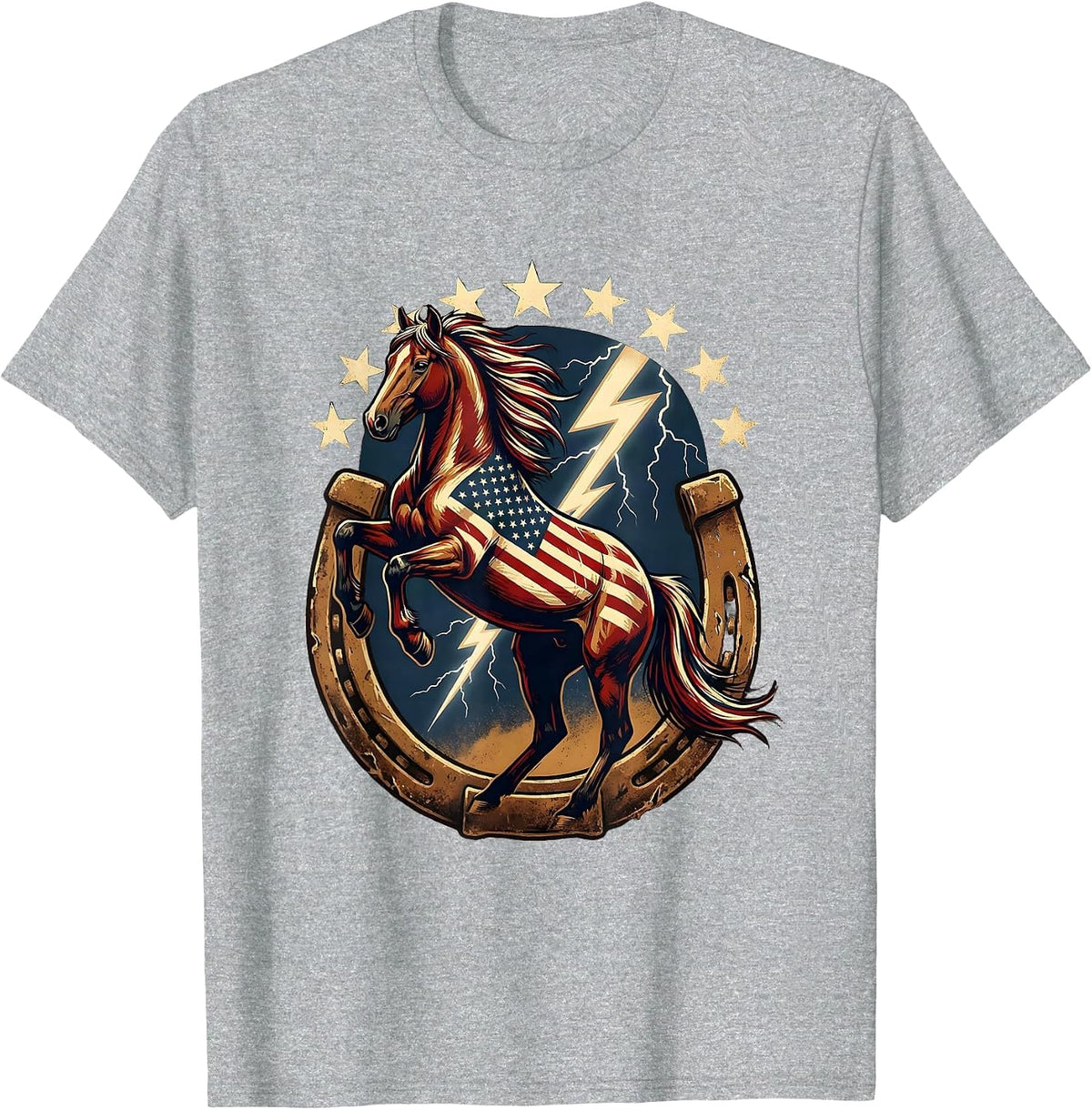 Men's Rearing Horse Lightning Storm Cowboy Graphic T-Shirt - Heather Grey