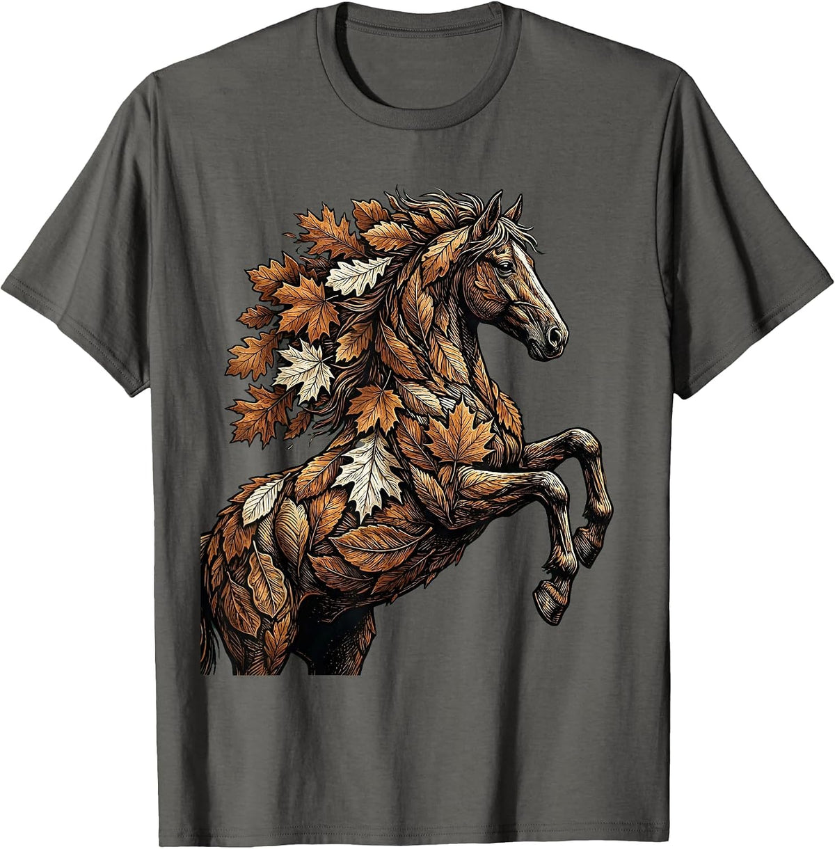 Autumn Leaves Horse Nature Fall Art Design T-Shirt - Asphalt Grey