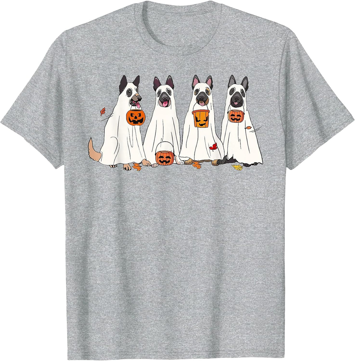 Dog Halloween Trick Or Treat Boo Ghost Pumpkin Malinois Dogs T-Shirt - Heather Grey