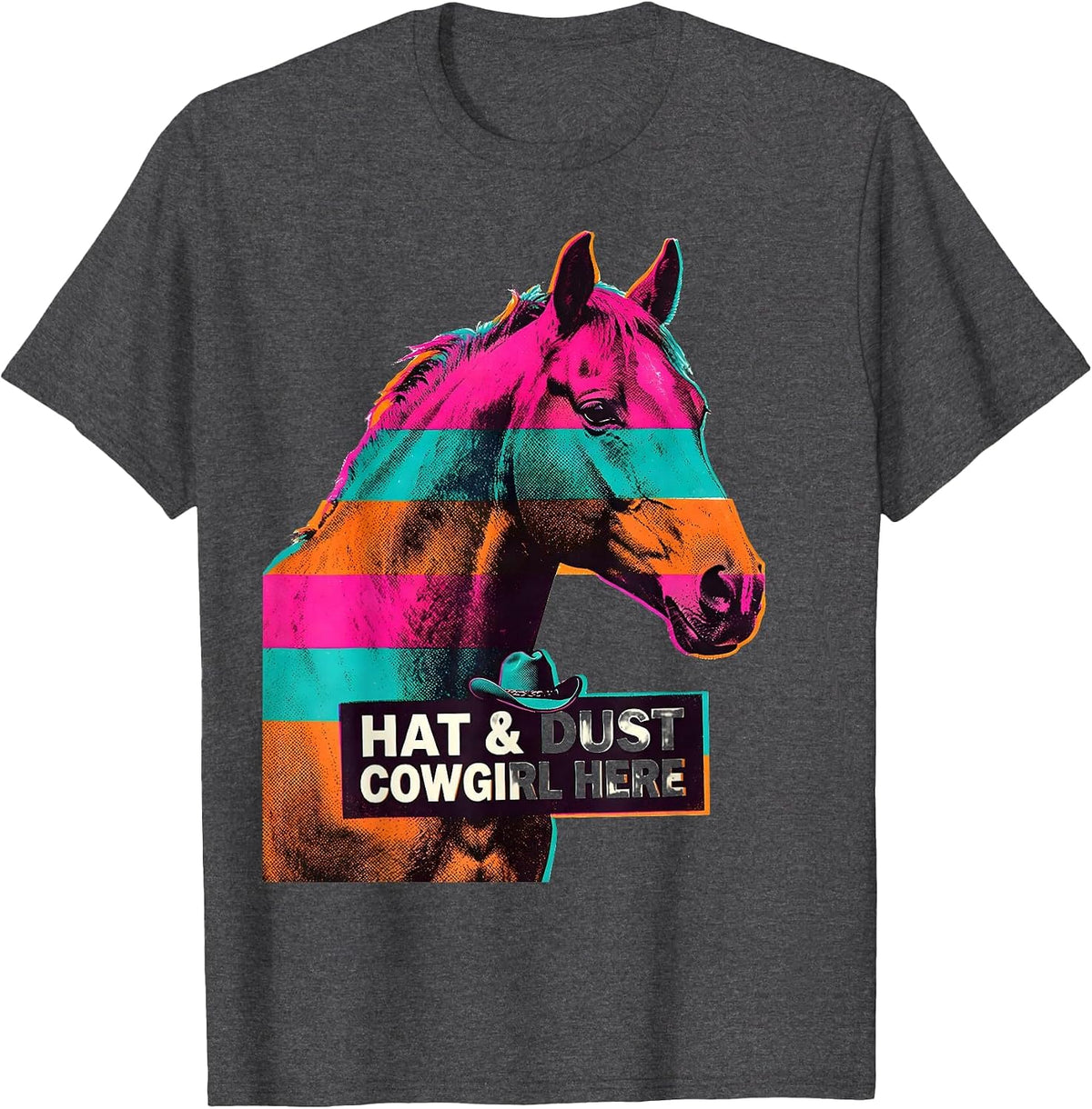 Hat & Dust Cowgirl Here Risograph Western Rodeo Pride T-Shirt - Dark Heather Grey